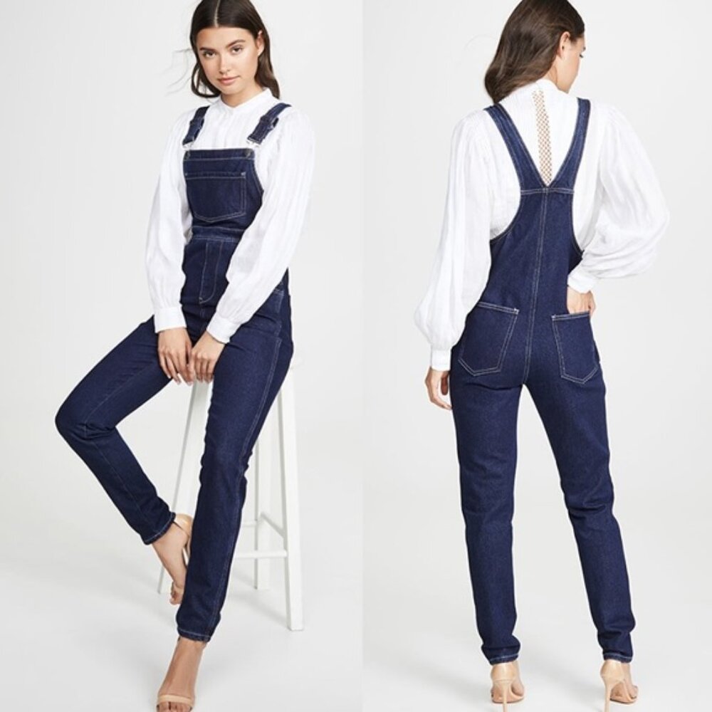 WeWoreWhat Elegant Basic Skinny Linen Denim Overalls NWT